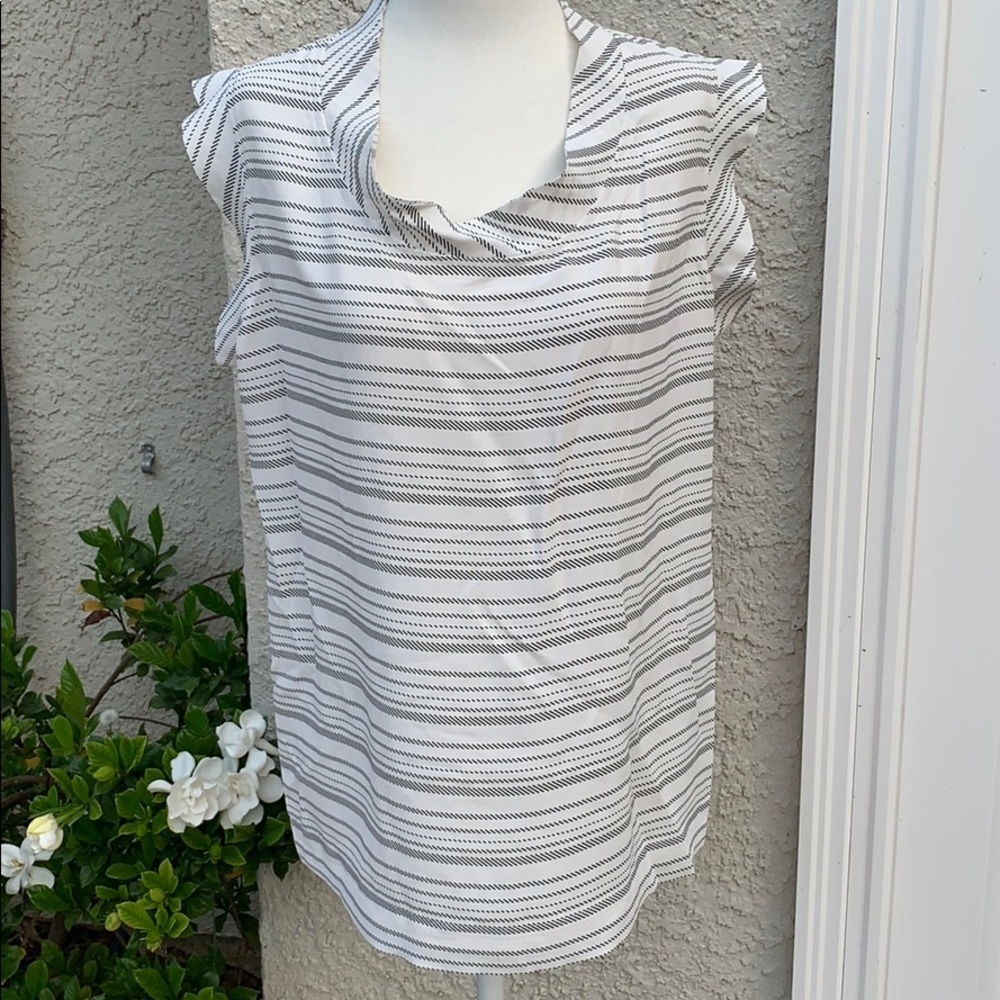 💚CAbi Gray & White Madeline Stripe Top Size S NWT